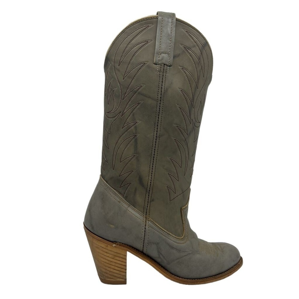Acme Cowboy Boots Women 7M Grey Good Leather Western‎ Stitched Block Heel USA